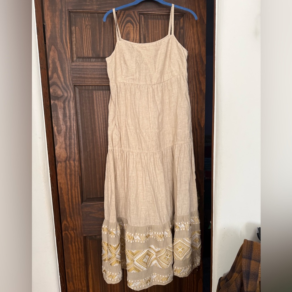 Haris Cotton Linen Thin Strap Beach Sand Maxi Dress Size Small EUC